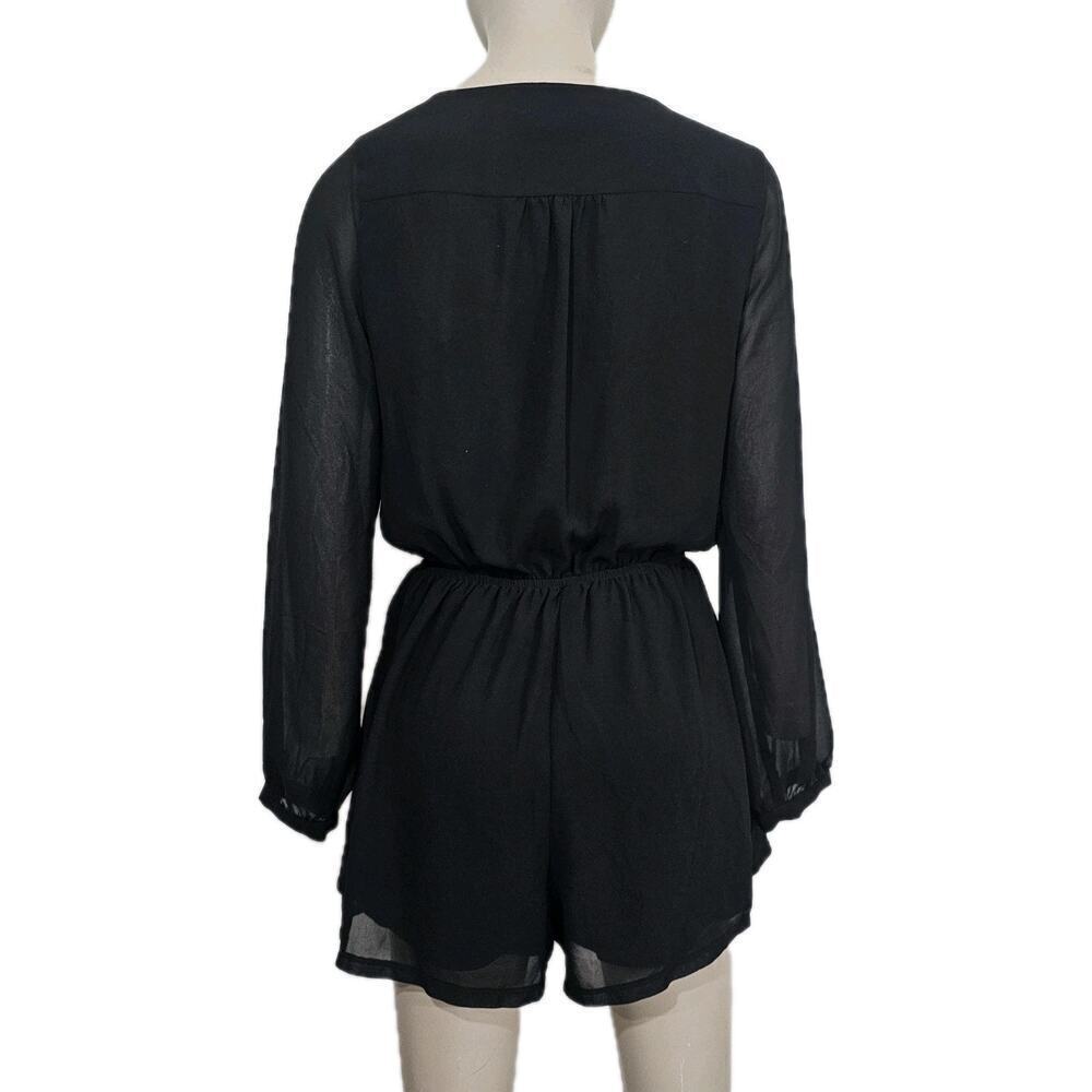 Express Chiffon Short ROMPER Sheer Long Sleeves Black Size XS - Picture 6 of 13